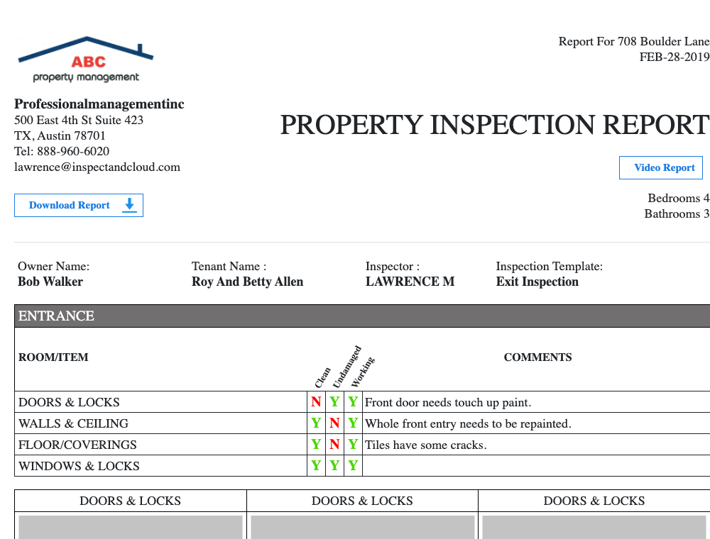 Inspection report preview