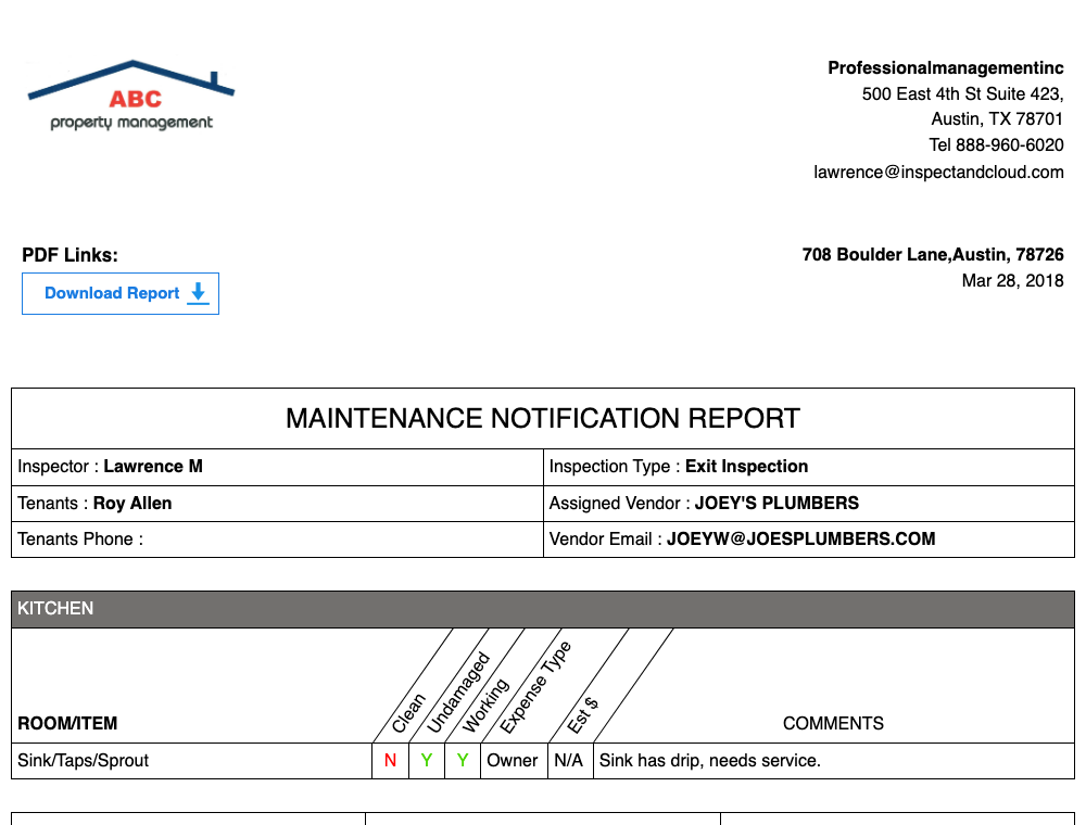 Maintenance report preview